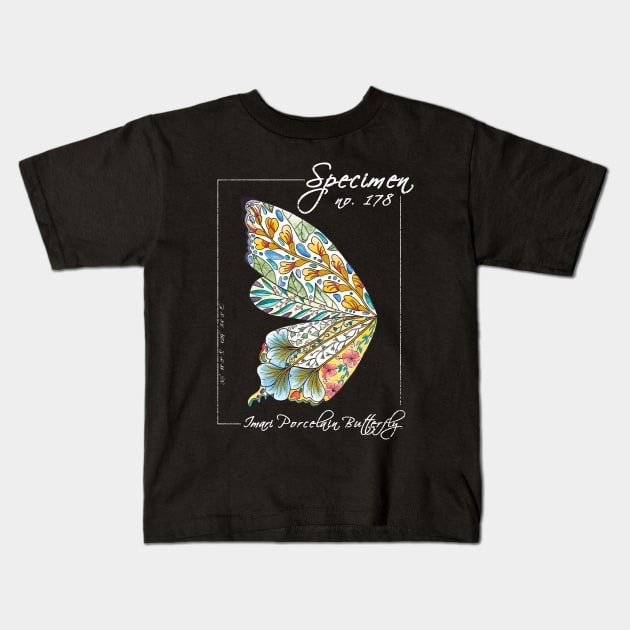 Imari Porcelain Butterfly | Vintage Modern Zoological Print White Kids T-Shirt by aRtVerse